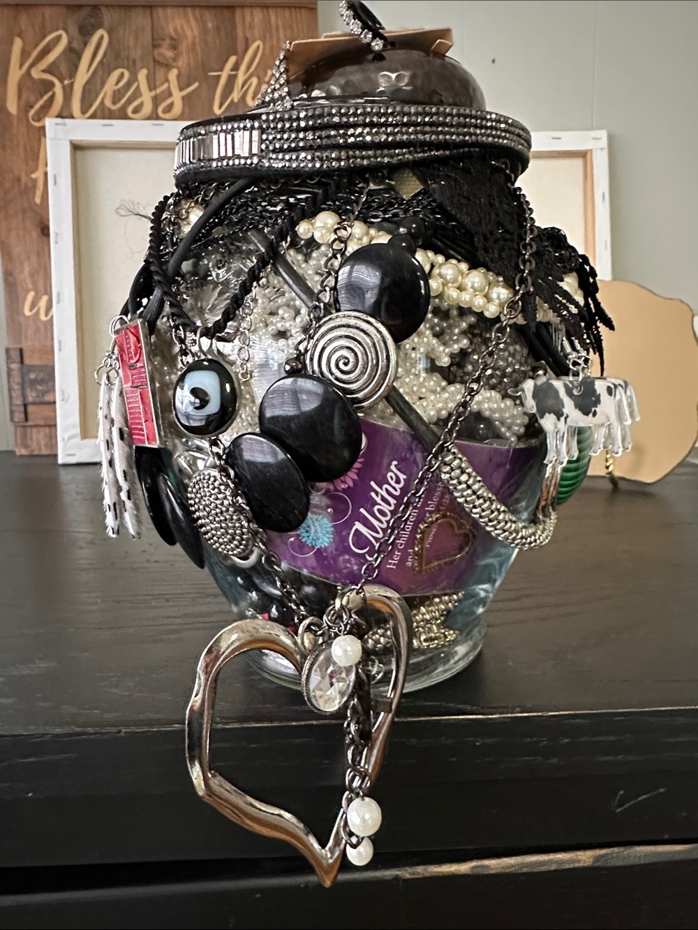 Mystery Jewelry Jar In Statement Black and Silver Colors.